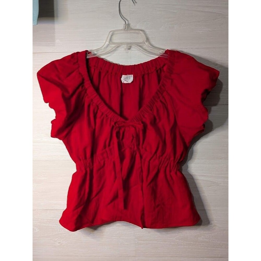 Sienna Sky Red Peplum Top Blouse Medium M Flutter Sleeve Coquette Cottagecore